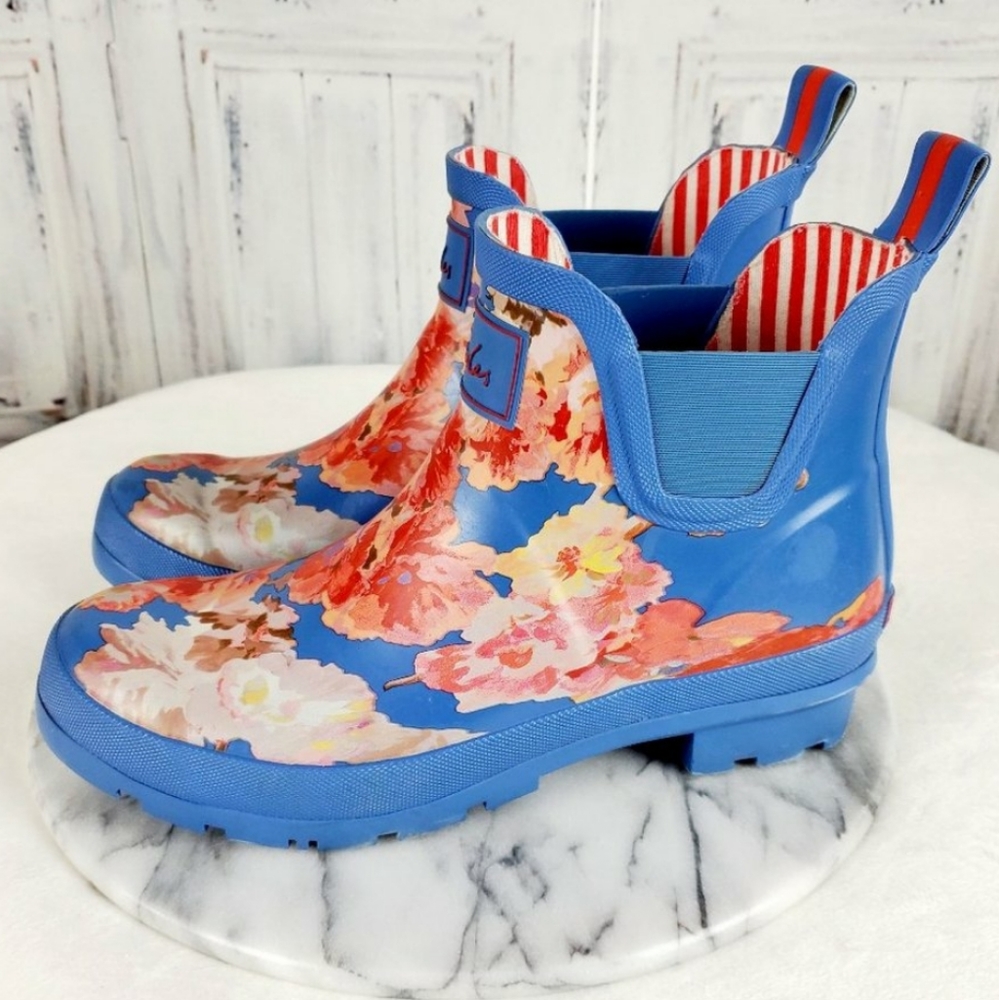 Joules Floral Rain Boots Pull On Sz 8